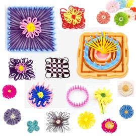 Flower Loom Kit, Round Knitting Loom Set with 1 Plastic Needles for Flower Weaving Knitting Machine Accessories (A)