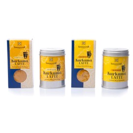 Sonnentor Turmeric Latte Set - 2 Varieties: Ginger and Vanilla Each in a Tin and as Refill (4 x 60 g) (Organic, Vegan) Golden Milk - Ayurvedic Golden Milk Set