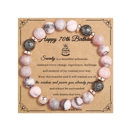 LunarCharm Natural Stone Bracelet for Women’s 70th Birthday, Unique Gift for Women, Adjustable Charm Bracelet for Mother, Grandma, Sister, in Jewellery Box