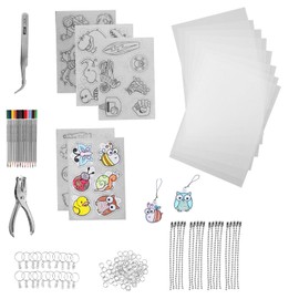 aupawdy Shrink Film Set 158 Pieces Shrink Film for Crafts, Includes Shrink Film Set Key Chain, Clasp, Pencils, Hole Punch for Children, DIY Crafts