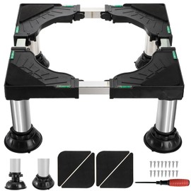 8.3"-9.5" Height Mini Fridge Stand, Washing Machine Pedestal with 4 Strong Feet, Adjustable Small Laundry Riser for Dishwasher, Multi-functional Universal Platform for Home Appliance, Black