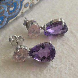 Rosenquarz und Amethyst Sterling Silber Ohrringe-Natürlicher Edelstein-Geburtstagsgeschenk-Weihnachtsgeschenk-Handgefertigte Geschenkideen für Frauen