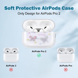 Newseego Case Compatible with AirPods Pro 2 Generation, Cute Colorful Butterfly Print Pattern with Bell Pendant for Girls Women Full Body Shockproof Protective Charging Pod Cover for AirPods Pro 2 Gen