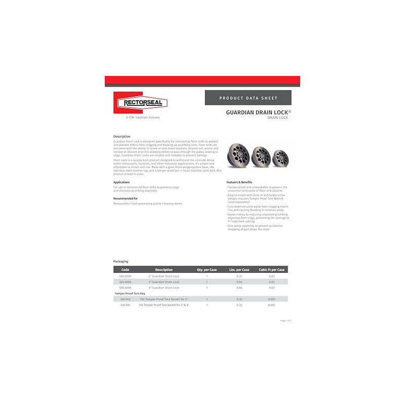 RectorSeal Guardian Drain Lock GDL3000 Floor Sink Drain, Innovative Design