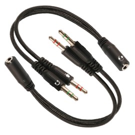 ZJKJHJY 3.5mm Audio Y Splitter Cable, Headphone and Microphone Adapter, 200mm Braided Cable, 2-Pack, Black