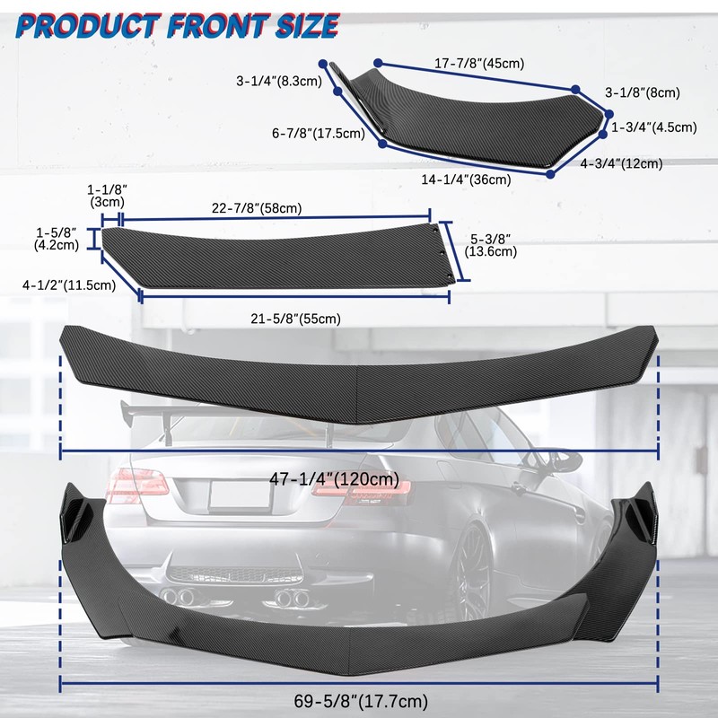 DREAMIZER Universal Front Bumper Lip Strut Rod Spoiler Wing Wide