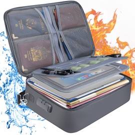 BALEINE Fireproof Document Bag with Lock, Portable Waterproof Fire Proof File Organizer Box, File Storage Bag Safe Box for Important Paperwork (Gray)