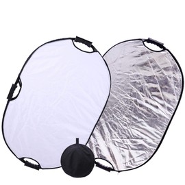 Konseen Photo Reflector Board with Handle, 23.6 x 35.4 inches (60 x 90 cm), Silver, White, Oval Reflex Board, 2 in 1 Folding, Studio Reflex Board, Multi-Reflex Board with Storage Pouch