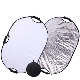 Konseen Photo Reflector Board with Handle, 23.6 x 35.4 inches (60 x 90 cm), Silver, White, Oval Reflex Board, 2 in 1 Folding, Studio Reflex Board, Multi-Reflex Board with Storage Pouch