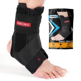 SNEINO Ankle Brace for Women & Men - Ankle Brace for Sprained Ankle, Ankle Support Brace for Achilles, Tendon, Sprain, Injury Recovery, Lace up Ankle Brace for Running, Basketball, Volleyball (Medium)