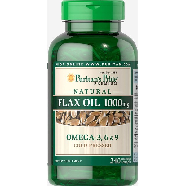 Puritan's Pride Non-GMO Natural Flax Oil 1000 mg-240 Rapid Release Softgels,White