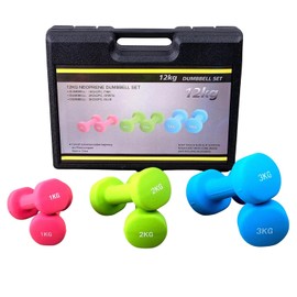 Set of 6 Dumbbells 2.2 lb 4.4 lb 6.6 lb Non-Slippery Ergonomic/Professional Equipment for Gym/Durable and Highly Resistant Portable Case 6 Pack Neoprene case, 6 Dumbbells 2(1 lb) 2(2 lb) 2(3 lb)