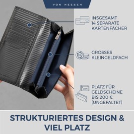 VON HEESEN Leather Wallet for Men and Women, Black carbon, Portrait