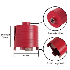 HBKEEN Diamond Socket Countersink 68 mm Can Counterbore, Laser-Welded Dry Diamond Core Drill, Core Drill for Concrete, Brick, Concrete Block, M16 Threaded Rod, Drilling Depth 70 mm, SDS Plus (68 mm)