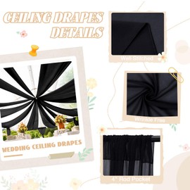 FUHSY Ceiling Drapes Black Wedding Arch Draping Fabric 5FTx20FT Chiffon Curtains 2 Panels Tent Drapes for Events Sheer Backdrop Drapes Wedding Arches for Ceremony Canopy Ceiling Curtains Tulle Drapery