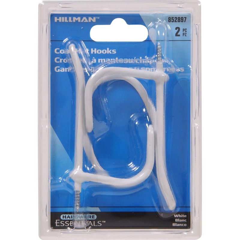Hillman Hardware Essentials 852897 Wire Coat and Hat Hook White