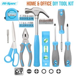 Hi-Spec 42pc Blue Household DIY Tool Set. Home, Office and College Dorm Small Toolkit Box of Starter Basic Tools