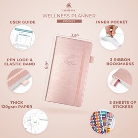 Clever Fox Wellness Planner - Weekly & Daily Health and Wellness Log, Food Journal & Meal Planner Diary for Calorie Counting, Notebook for Medical Condition Tracking – Pocket size (Rose Gold)