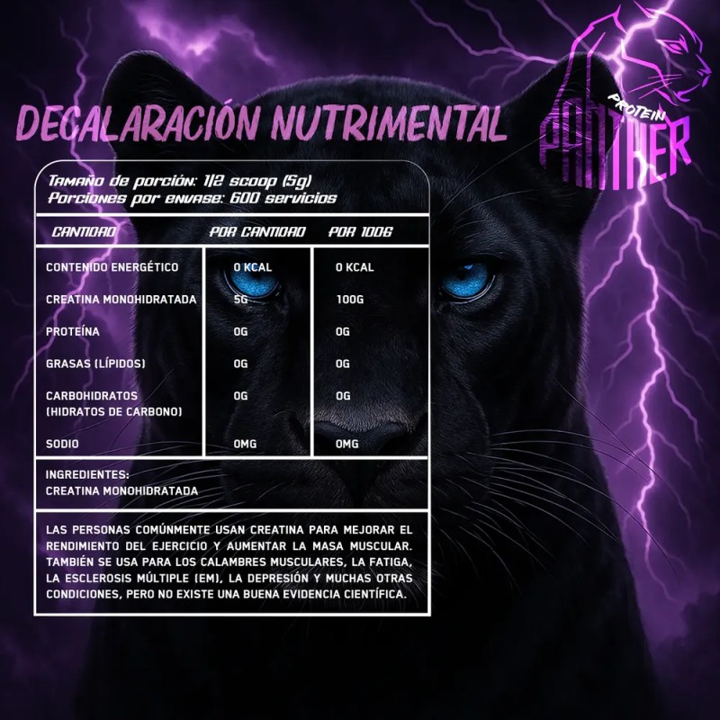 Creatina Panther Protein Monohidratada 3kg 600 Servicios