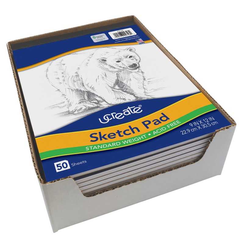 UCreate Sketch Pad, Standard Weight, 9" x 12", 50 Sheets
