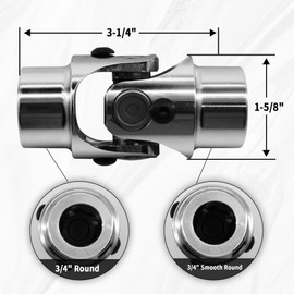 3/4" Round x 3/4" Smooth Round Chrome Steering Universal Joint Single U Joint Shaft,Total Length: 83mm (3-1/4")