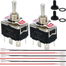 MTDELE 2Pcs DPDT Toggle Switch 12V 6 Pin 3 Position ON Off ON Toggle Switch 15A 250V AC with Waterproof Cap and 6.3mm Terminal Wires
