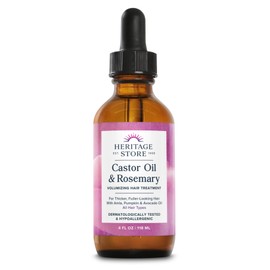 HERITAGE STORE Castor Oil & Rosemary Volumizing Hair Treatment for Fullness and Shine - with Organic Castor Oil, Rosemary, Avocado and Amla, Hypoallergenic, Vegan, Cruelty Free, 60-Day Guarantee, 4oz