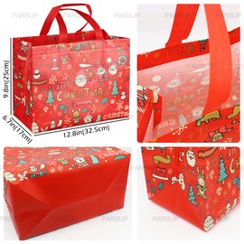 4PCS Christmas Gift Bags,Christmas Tote Bags with Handles, Christmas Treat Bags, Multifunctional Non-Woven Christmas Bags for Gifts Wrapping Shopping, Xmas Party Supplies, 32.5×25×17cm