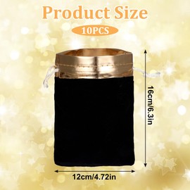 10Pcs Velvet Bags with Drawstrings, Black Gold Cloth Gift Pouches 6.3x4.7 Inch Small Cloth Bags with Drawstrings for Jewelry Candy Christmas Party Favors