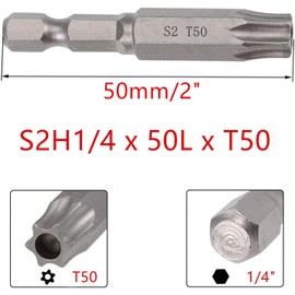 XMHF 10 Piece 50mm Long 1/4 Inch Hex Shank T50 Torx Head Magnetic Screw Driver Bit Set Security Tamper Proof Star 6 Point Screwdriver Kit Tools
