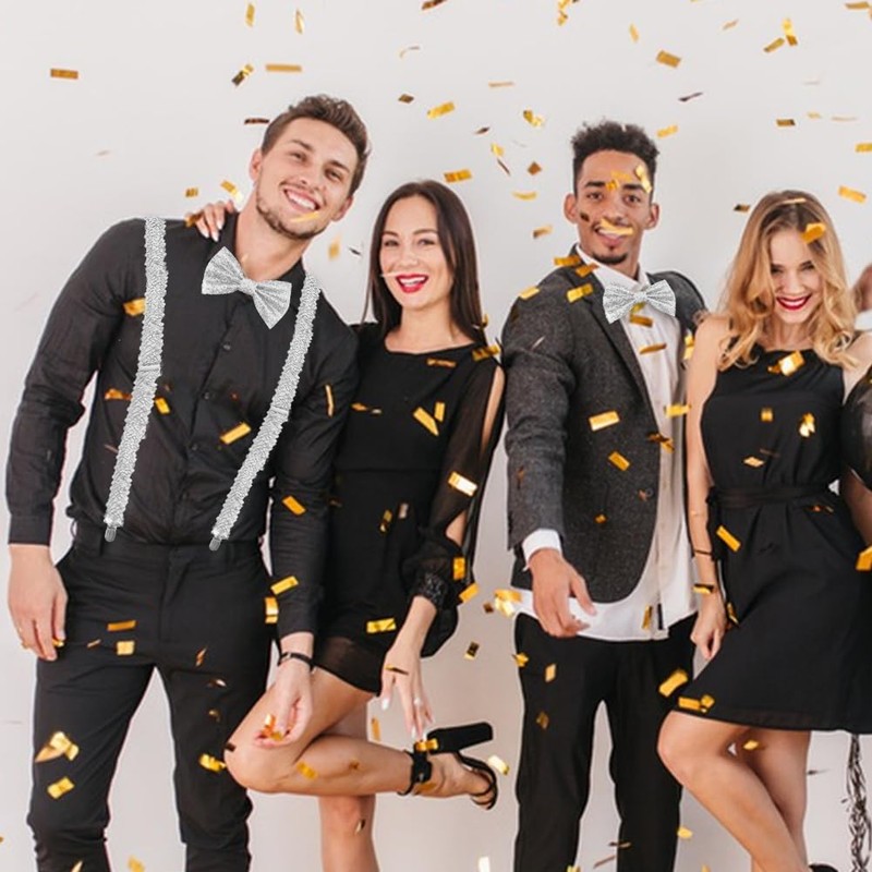 Silkwish Sequin Braces and Bow Tie Glitter, silver