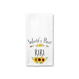 World's Best Kiki Kitchen Towel, Floral Sunflower Kitchen Towel, Best Kiki Ever, Gift Mothers Day Birthday Christmas Thanksgiving for Kiki, Soft and Absorbent Kitchen Tea Towel
