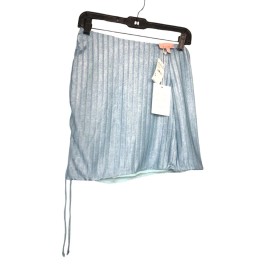 Show Me Your Mumu Dazy Ruched Mini Skirt Blue Shiny Ribbed Tie Cinched Medium