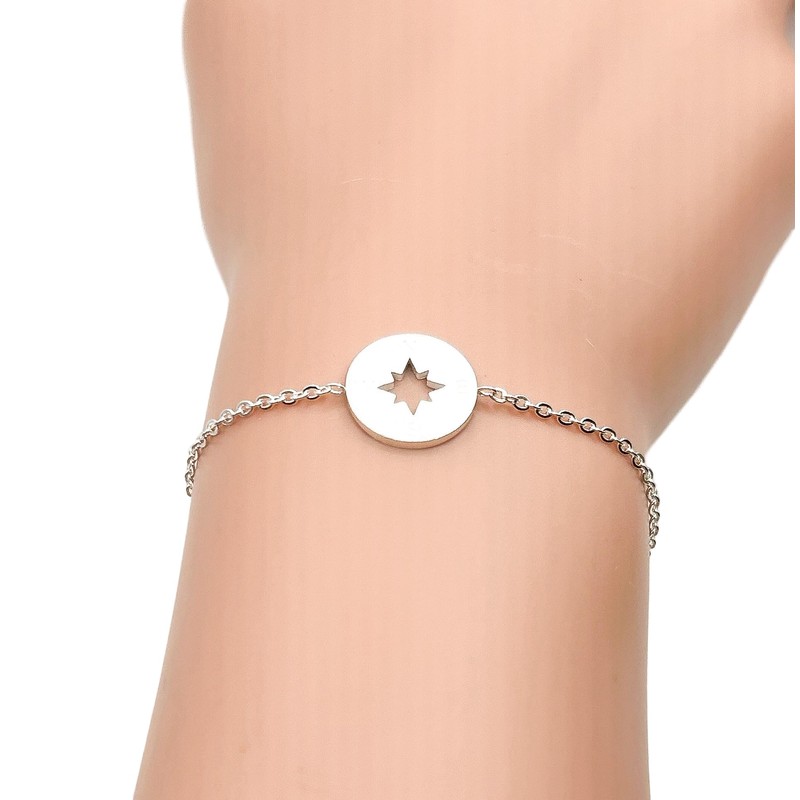 Silver Compass Link Chain Bracelet (Stainless Steel) Miss Fit Boutique