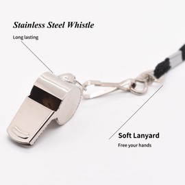 OURUI Whistle Stainless Steel Referee Whistle with Lanyard, Loud Sports Metal Whistles for Coach Teacher, Pack of 2