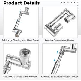 2 extensores de llave giratorio de 1440°, aireador de llave de brazo robótico con 2 modos de agua, extensor extensible para fregadero de cocina y baño, incluye llave, cinta y arandela