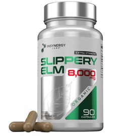Slippery Elm 8,000MG Per Capsule + Organic (Highest UK Dosage) 3 Month Supply 90 Capsules Superior High Strength Slippery Elm, Supports Digestion & Acid Reflux, Slippery Elm Powder Bark