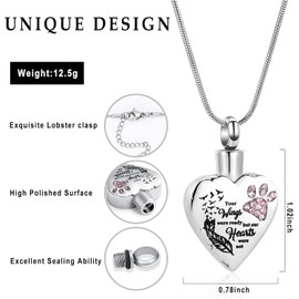 memorial jewelry Your Wings Were Ready But My Heart Was Not Stainless Steel Carved Locket Cremation Urn Necklace for Pet Dog Cat, Stainless Steel, No Gemstone