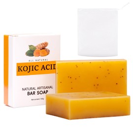 Turmeric Kojic Acid Soap Lemon Soap, Kojic Acid Soap original, Turmeric Soap für Gesicht und Körper, Zitronen-Kurkuma-Kojisäure-Seife für Dunkle Flecken (2 Stücke）