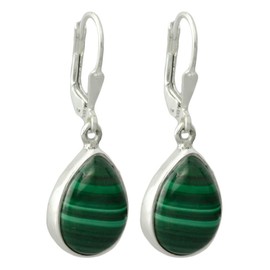 I Be Malachite Gemstone 8 mm Earrings 925 Silver Drop Length 3.1 cm in Gift Packaging 393614 K KB