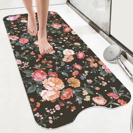 SHUCHING Black Bath Mat for Tub Non Slip-40x16 Inch, Wildflower