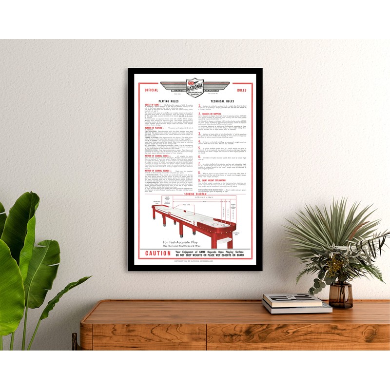 Zieglerworld Framed Art - National Shuffleboard Table Rules Poster -