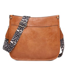 FORRICA Women Crossbody Bag Large Ladies Shoulder Bag Fashion Messenger Bag PU Leather Cross Body Leopard Strap Brown A