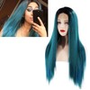 Long Straight Hair Wig Gradient Green Color Centre Parting Hairstyle