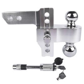 AKWH Adjustable Trailer Hitch Fits 2-inch Receiver, 6-Inch Drop/Rise, Solid Tube Hitch -12,500 LBS for Heavy Duty Truck with Double Stainless-Steel Locks, Silver