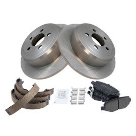 TRQ Rear Brake Pad & Rotor Kit Brake Pads Brake Rotor Parking Brake Shoe Set Semi-Metallic Compatible with 2007-2011 Dodge Nitro 2008-2012 Jeep Liberty