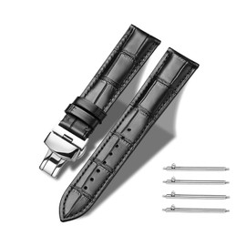 Triblanc Quick Release Leather Watch Straps with Deployment Buckle Clasp,18mm 20mm 22mm 24mm,Replacement Black Brown Blue Bands for Men Women