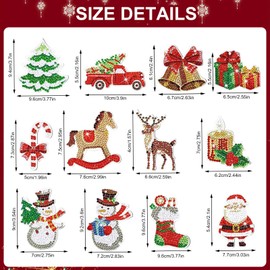 DELAESI 5D Diamond Painting Christmas Set of 12 Diamond Painting Pendants Children's Christmas Keyring with Tool Diamond Painting Pendant for Christmas New Year Party Decoration