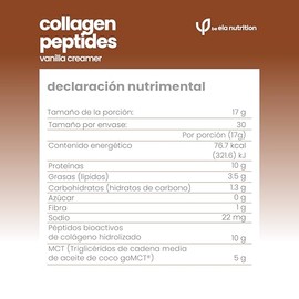 ela nutrition | Collagen Peptides Keto Vanilla Creamer | Péptidos bioactivos de colágeno hidrolizado + goMCT ® + sabor vainilla natural | 510 gr (30 p