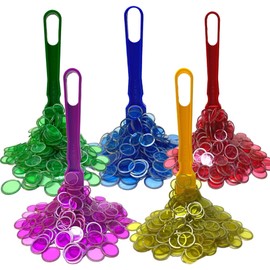 MR CHIPS Made in USA, 5 Bingo Magnetic Wands & ¾ Inch Plastic Chip Set with Metal Rings – 500 Upgraded Pieces Bingo Chips Magnetic – Blue, Red, Green, Purple & Yellow